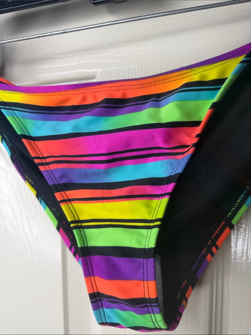 Women’s Tie-Side Bikini Bottoms in Rainbow Stripe - Picture 2 of 5